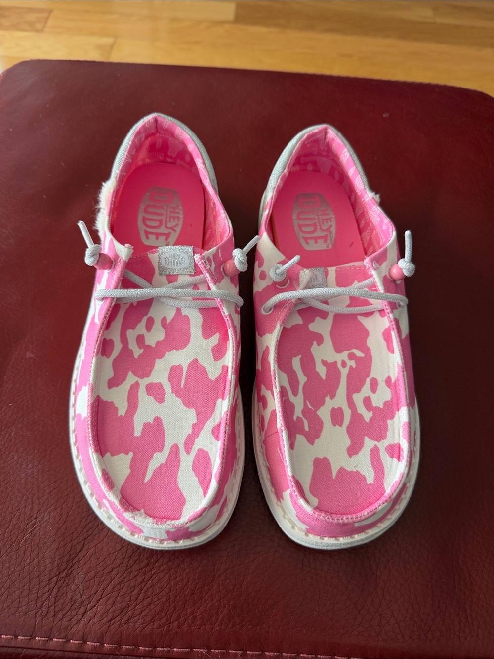 Hey Dude Kids Pink and White Slip-On Canvas Sneakers